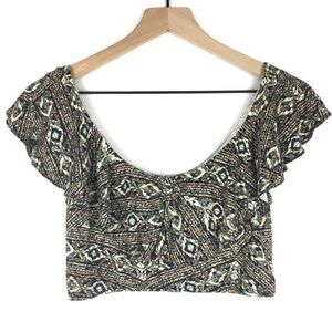 FOREVER 21 Crop Top Ruffle Neckline Flutter Tank Boho Southwestern Size Small